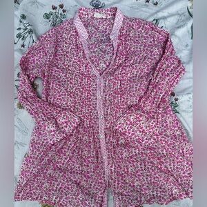 Cottagecore Barbie 100% Cotton Pink Floral Blouse with pleated detailing.